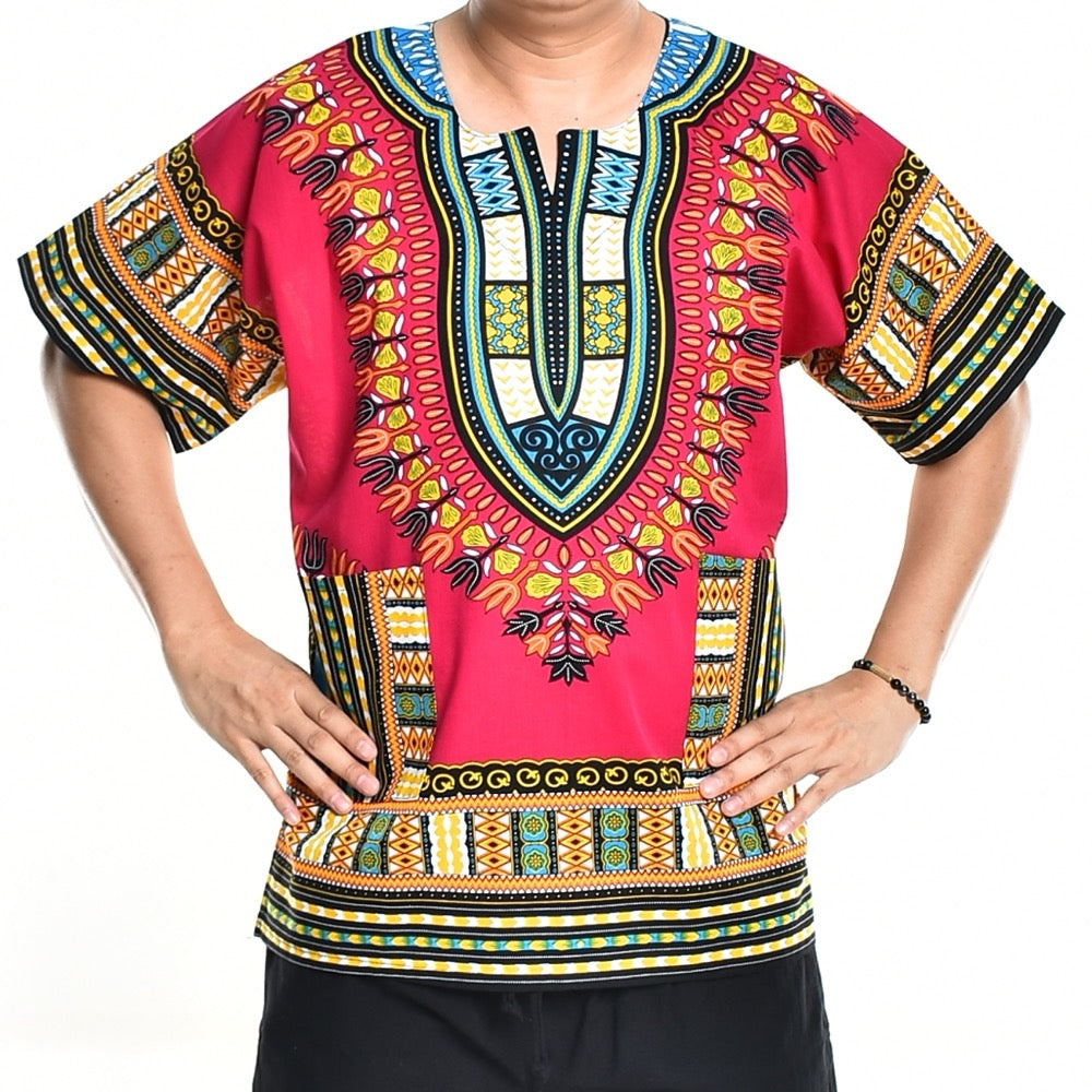 Pink Dashiki Shirt African Poncho