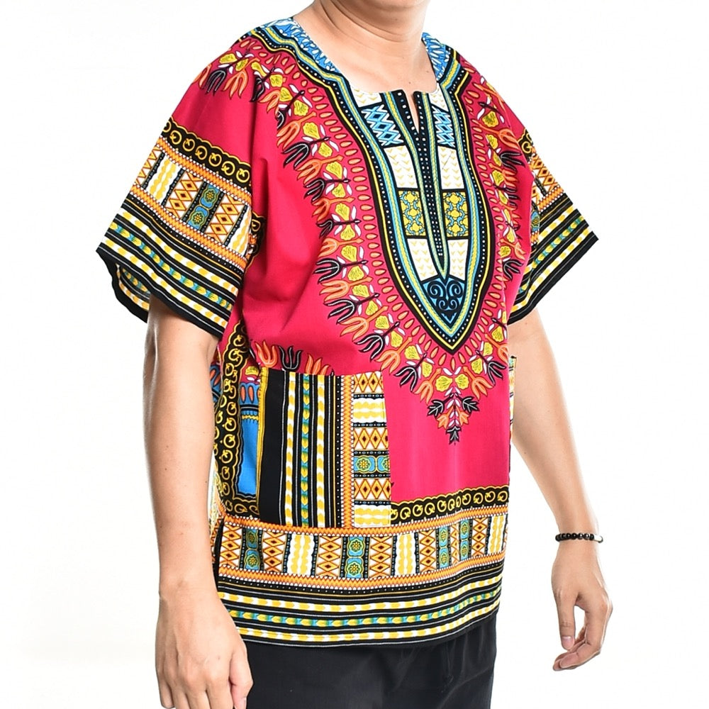 Pink Dashiki Shirt African Poncho