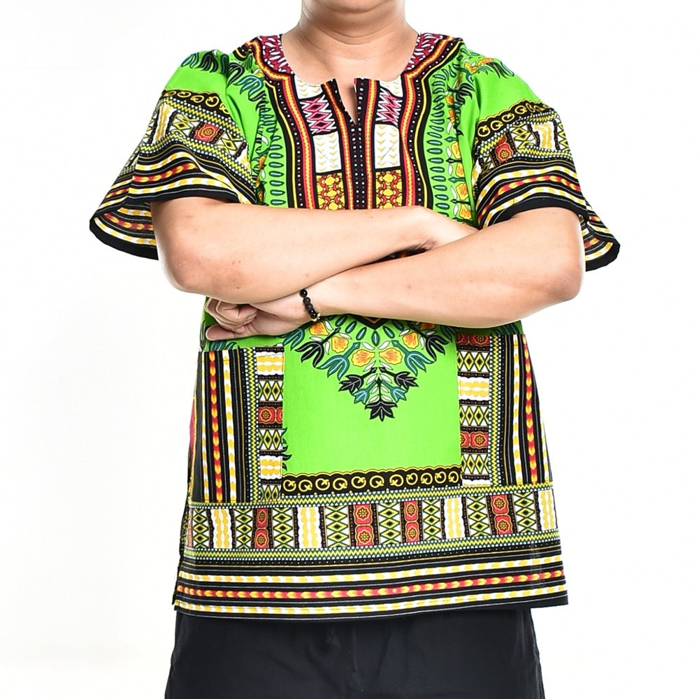 Lime Green Dashiki Shirt African Poncho