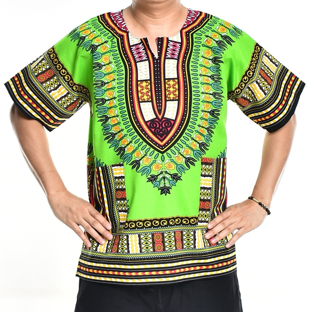 Lime Green Dashiki Shirt African Poncho