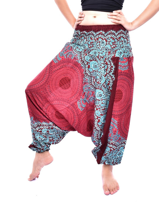 Bohotusk Red Sun Storm Low Crotch Harem Pants Womens Elasticated Smocked Waist S/M Only