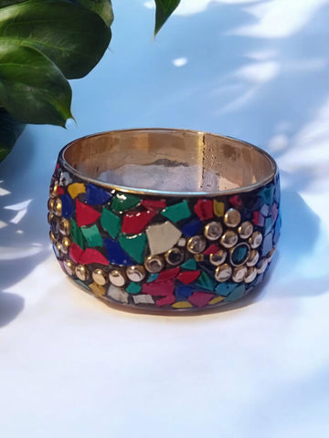 Bohotusk Rainbow Mosaic Brass Bangle Bracelet