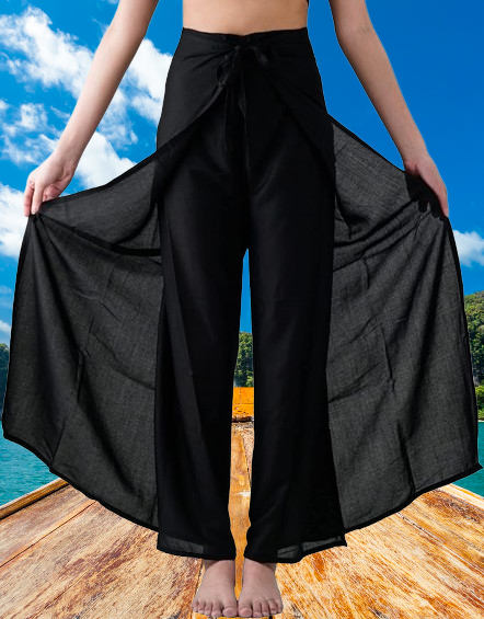 Bohotusk Plain Black Womens Palazzo Pants S/M (UK 8 - 12)