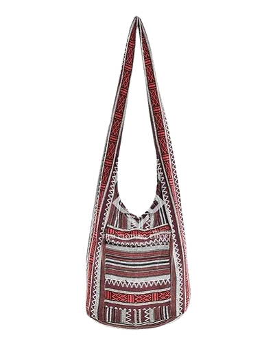 Bohotusk Brick Red Cream Striped Cotton Canvas Sling Shoulder Bag