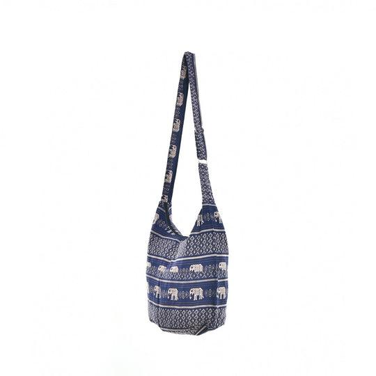 Bohotusk Blue Elephant Cotton Sling Shoulder Bag Adjustable Strap with Zip Closure