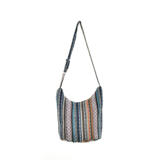 Bohotusk Mutli Coloured Diamond Stripe Cotton Sling Shoulder Bag Adjustable Strap Zip Closure