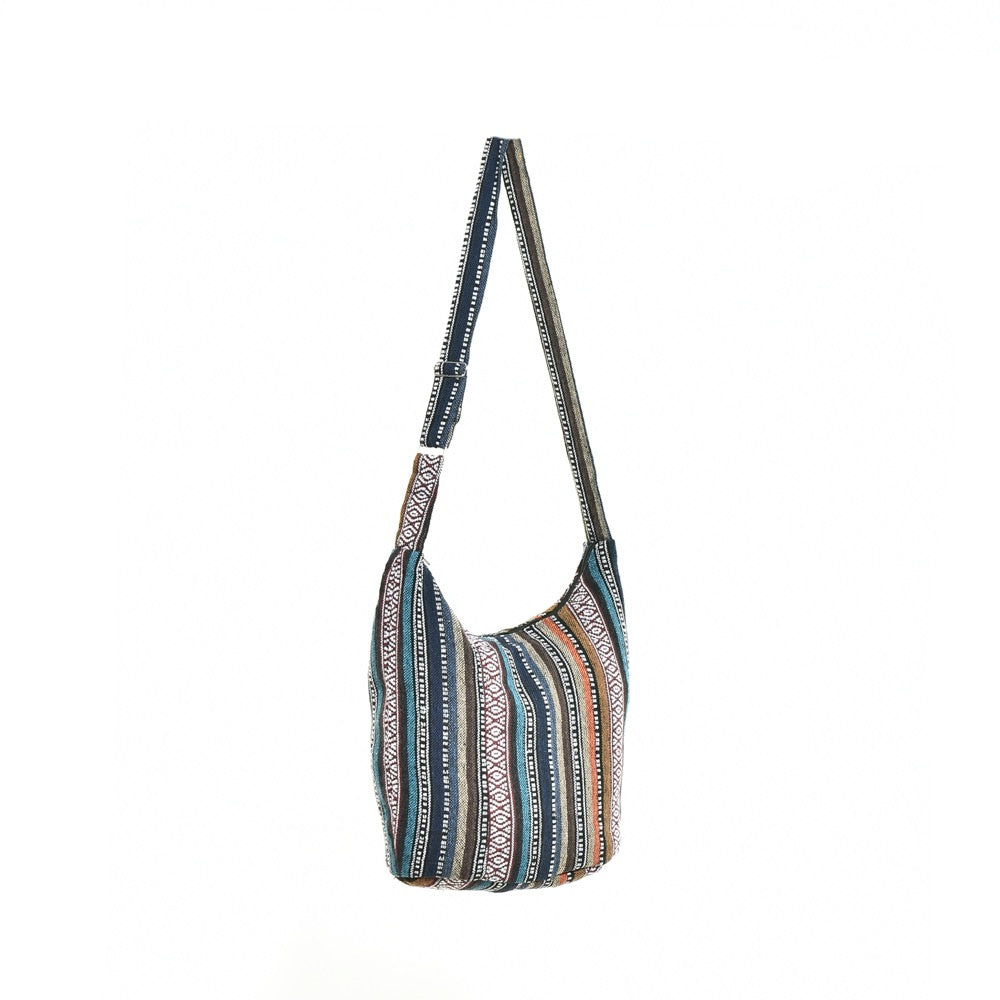 Bohotusk Mutli Coloured Diamond Stripe Cotton Sling Shoulder Bag Adjustable Strap Zip Closure