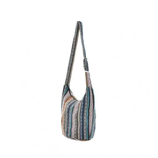 Bohotusk Mutli Coloured Diamond Stripe Cotton Sling Shoulder Bag Adjustable Strap Zip Closure