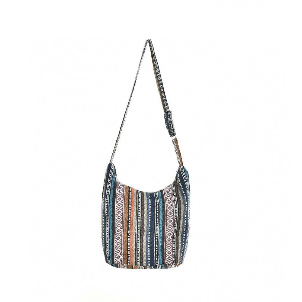 Bohotusk Mutli Coloured Diamond Stripe Cotton Sling Shoulder Bag Adjustable Strap Zip Closure