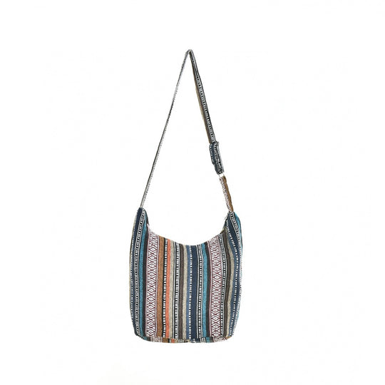 Bohotusk Mutli Coloured Diamond Stripe Cotton Sling Shoulder Bag Adjustable Strap Zip Closure