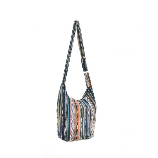 Bohotusk Mutli Coloured Diamond Stripe Cotton Sling Shoulder Bag Adjustable Strap Zip Closure