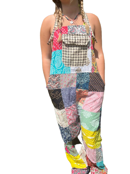 Bohotusk Patch Work Multi Coloured Cotton Dungarees - M/L Only