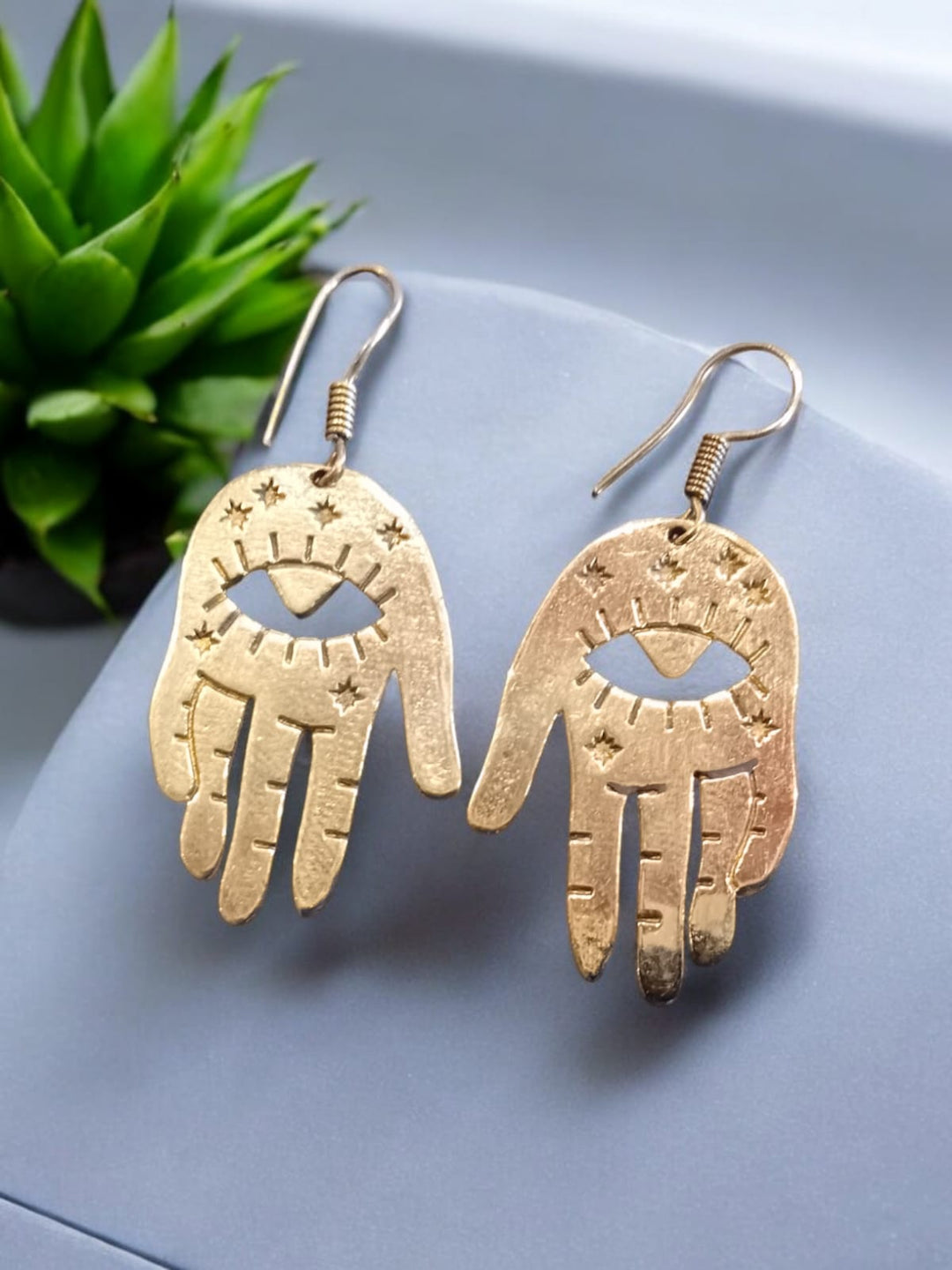 Bohotusk Brass Mystic Hands Earrings Brass