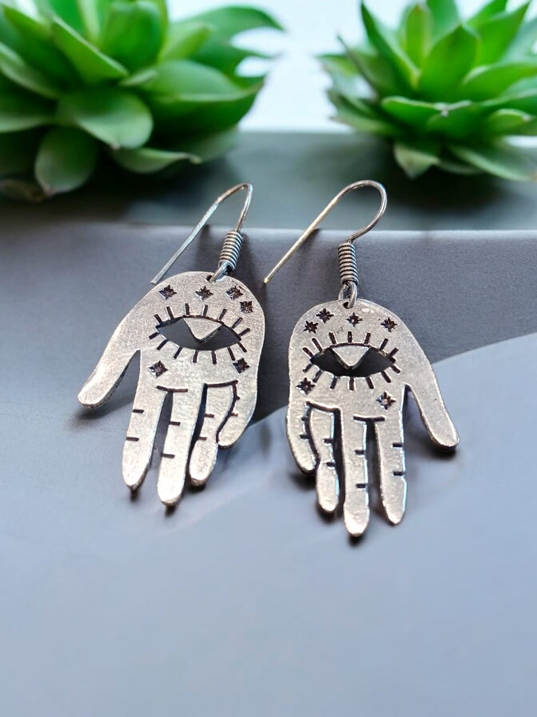 Bohotusk Silver Mystic Hands Earrings Brass