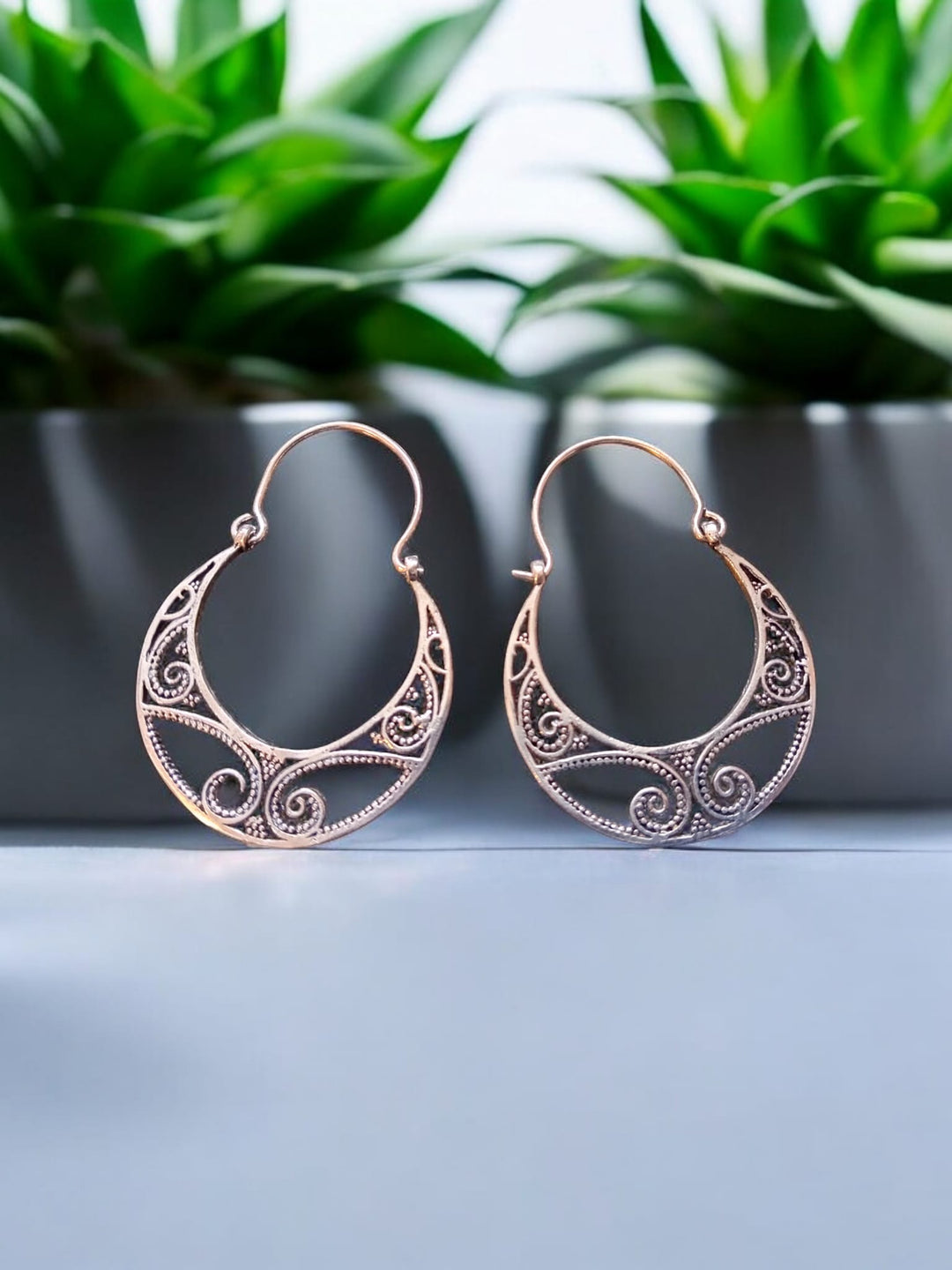 Bohotusk Spiral Detail Drop Earrings GS Oxidised Silver