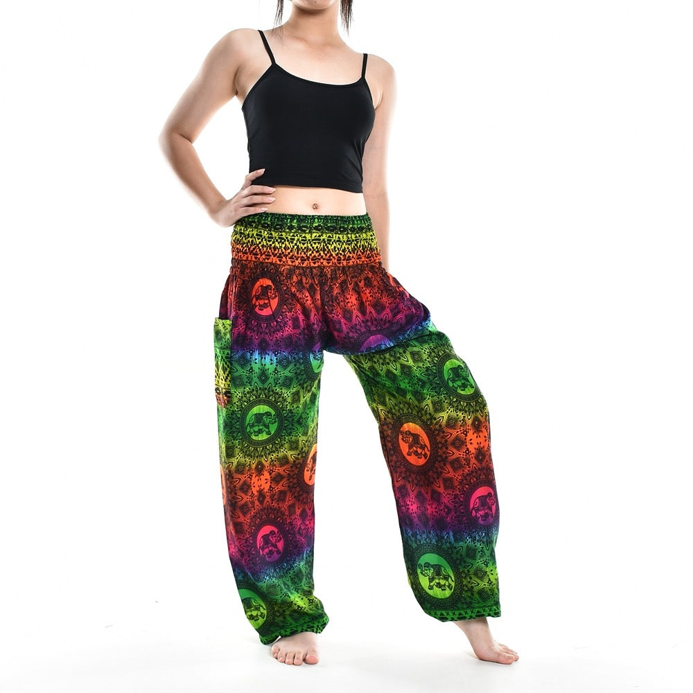 Bohotusk Elephant Rasta Elasticated Smocked Waist Womens Harem Pants S/M Only