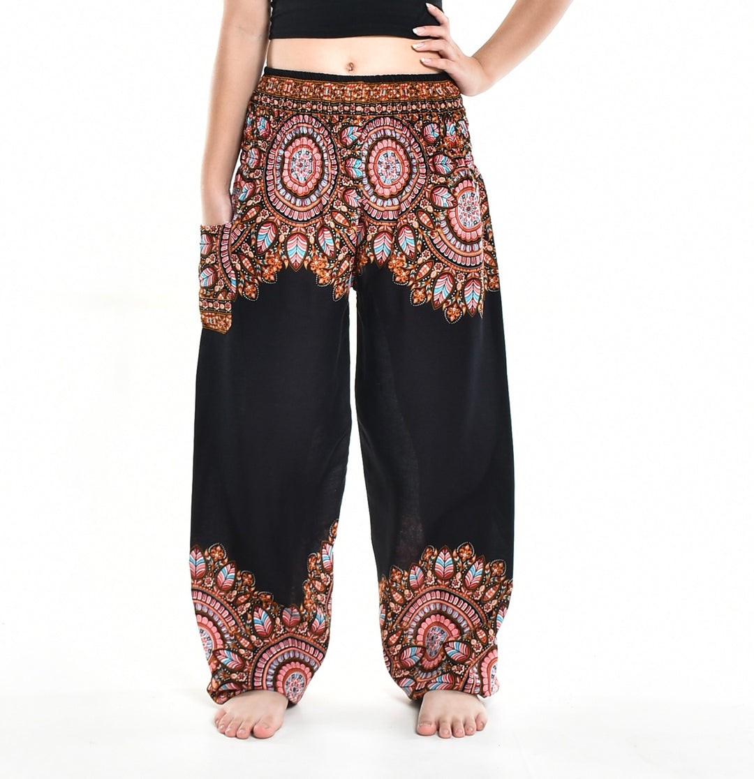 Bohotusk Black Moon Petal Elasticated Smocked Waist Womens Harem Pants S/M - 3XL