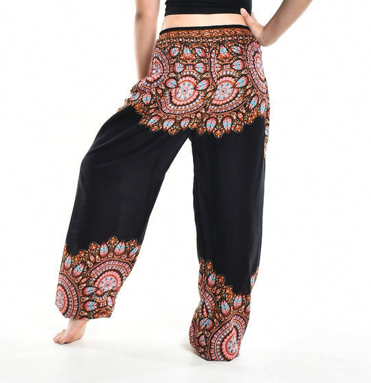 Bohotusk Black Moon Petal Elasticated Smocked Waist Womens Harem Pants S/M - 3XL