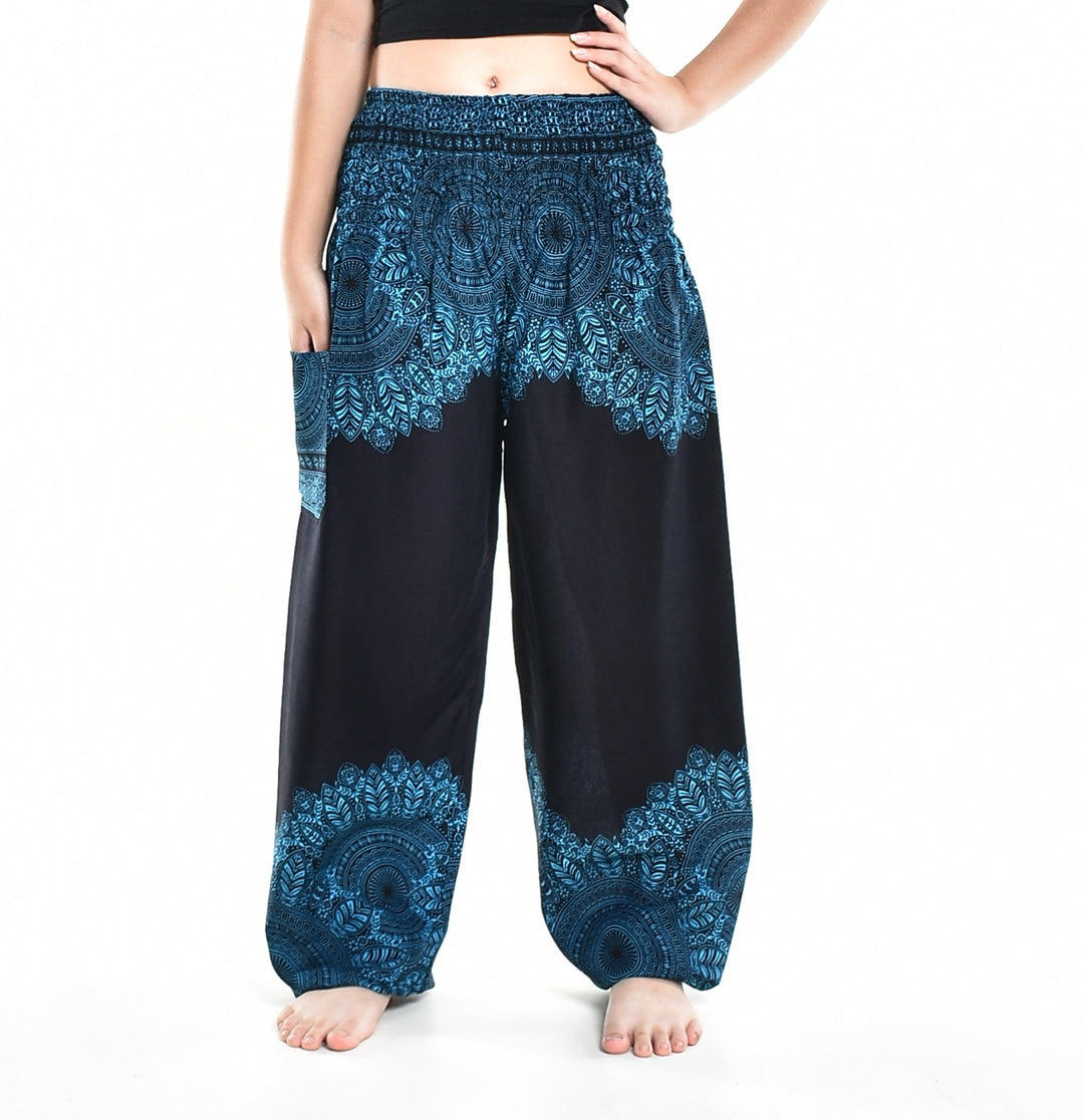 Bohotusk Blue Solar Storm Elasticated Smocked Waist Womens Harem Pants S/M - 3XL