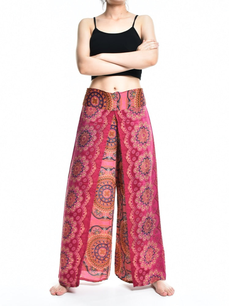 Bohotusk Pink Red Solar Circle Womens Palazzo Pants S/M (UK 8 - 12)