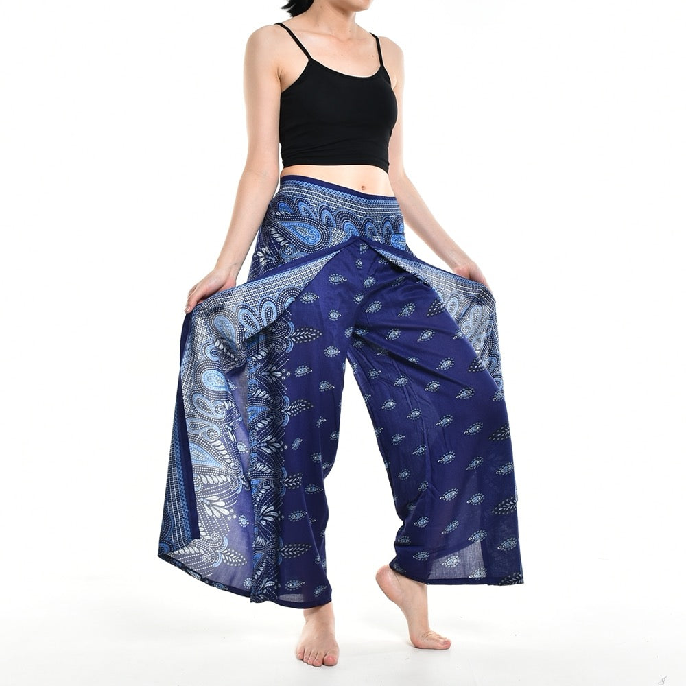 Bohotusk Blue Butterfly Print Womens Palazzo Pants S/M (UK 8 - 12)