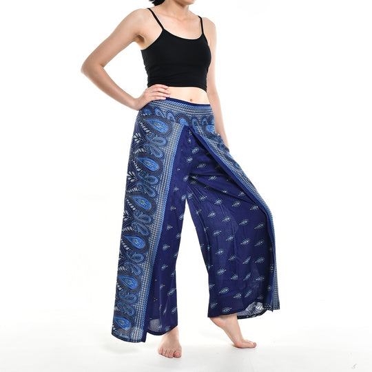 Bohotusk Blue Butterfly Print Womens Palazzo Pants S/M (UK 8 - 12)