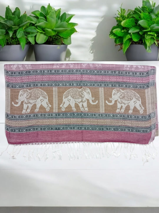 Bohotusk Lilac Pink Elephant Stripe Print Silk Cotton Pashmina 200 x 75cm