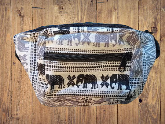 Bohotusk Black White Grey Elephant Print Cotton Bum Bag Fanny Pack Waist Travel Bag