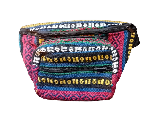 Bohotusk Red Blue Criss Cross Print Cotton Bum Bag Fanny Pack Waist Travel Bag