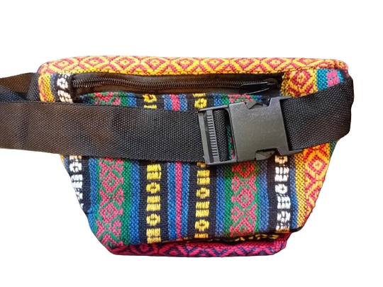 Bohotusk Red Blue Criss Cross Print Cotton Bum Bag Fanny Pack Waist Travel Bag