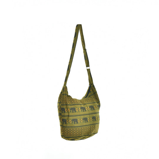 Bohotusk Green Elephant Cotton Sling Shoulder Bag Adjustable Strap with Zip Closure