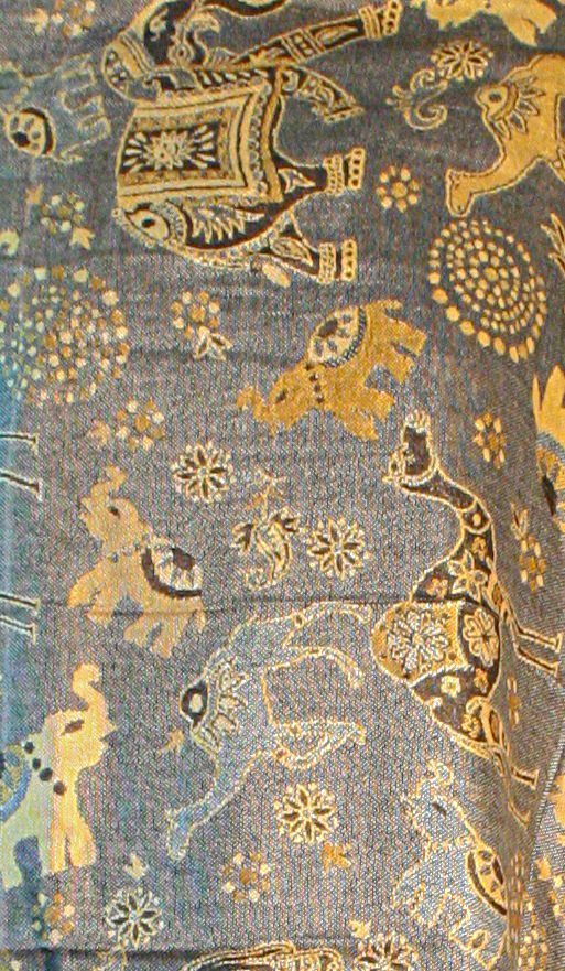 Grey Gold Elephant Camel Print Pashmina Reversable 200 x 75cm