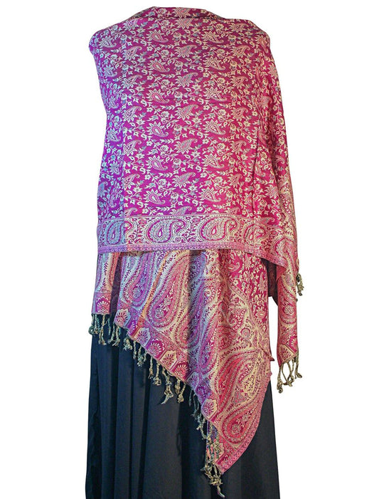 Pink Floral Leaf Print Pashmina Reversable 200 x 75cm