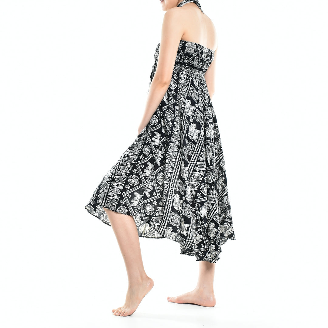 Bohotusk Black Elephant Print Long Skirt With Coconut Buckle (& Strapless Dress) S/M to 3XL