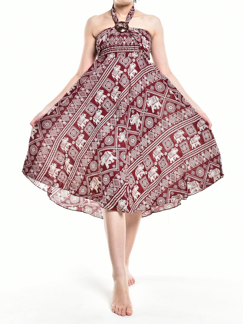 Bohotusk Red Elephant Print Long Skirt With Coconut Buckle (& Strapless Dress) S/M Only