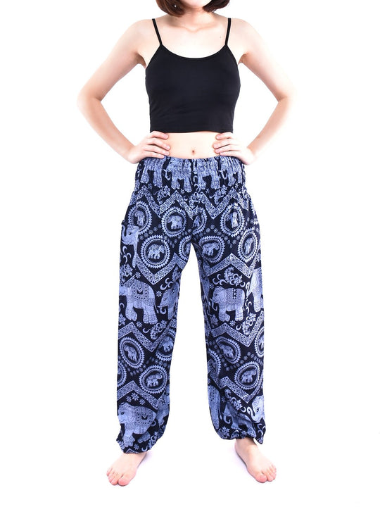 Bohotusk Blue Elephant Tusker Elasticated Smocked Waist Womens Harem Pants S/M to 3XL