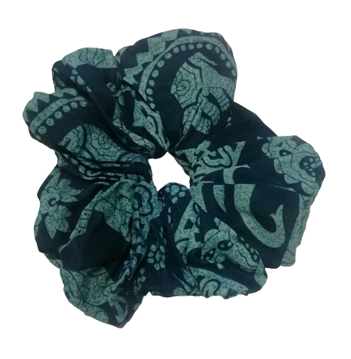 Teal Elephant Tusker Hair Scrunchie Ties