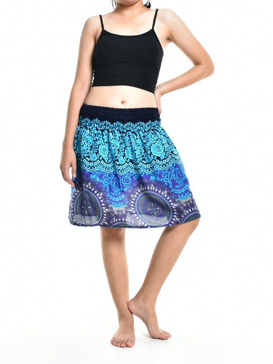 Bohotusk Blue Sun Glow Print Short Skirt SM to LXL