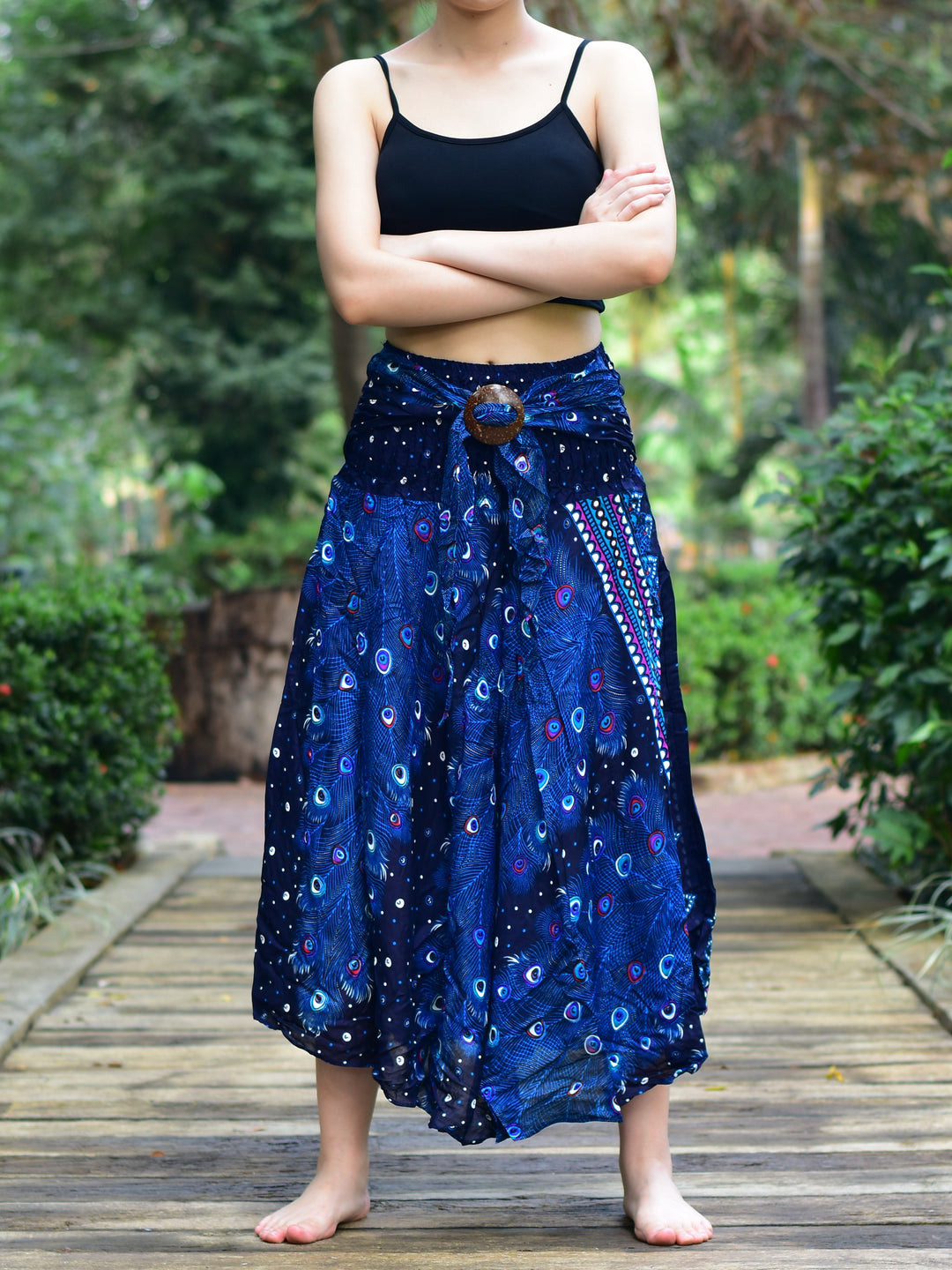 Bohotusk Blue Peacock Long Skirt With Coconut Buckle (& Strapless Dress) S/M to 3XL