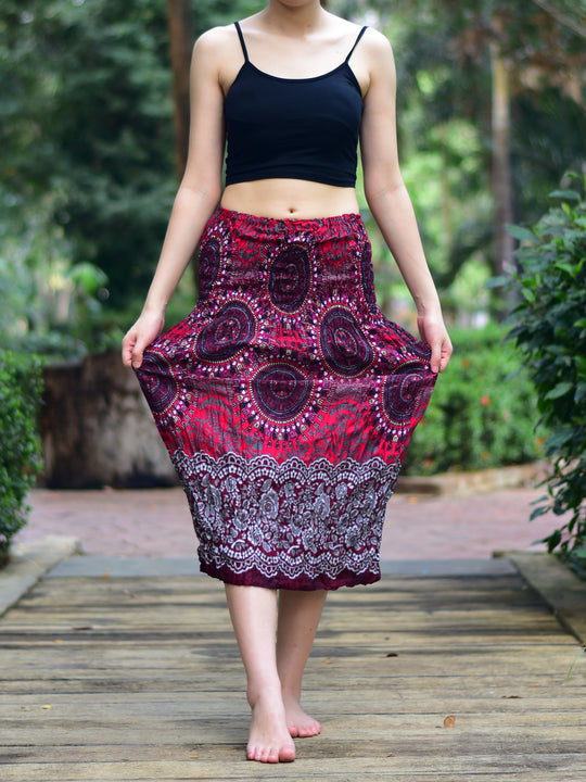 Bohotusk Red Sun Glow Print Tube Skirt S/M