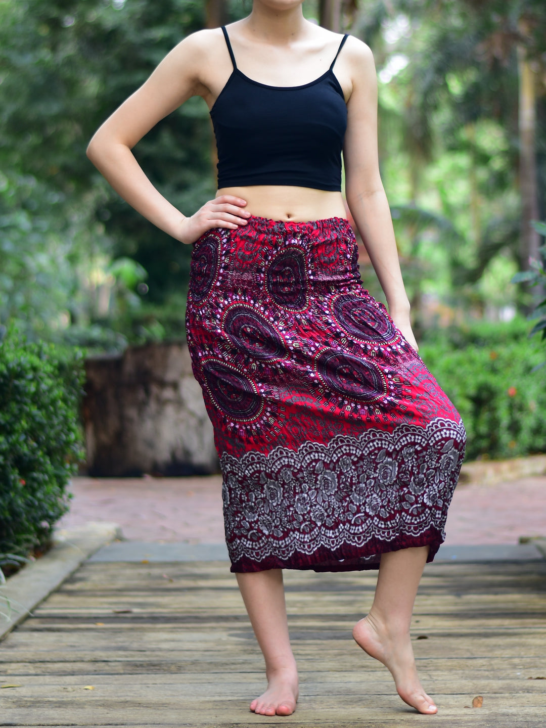 Bohotusk Red Sun Glow Print Tube Skirt S/M